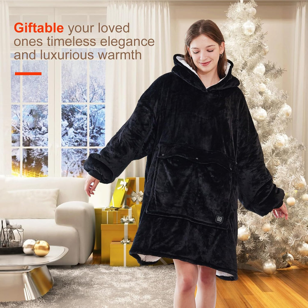 Wearable Heated Blanket Hoodie, USB Heated Oversized Hooded Blanket