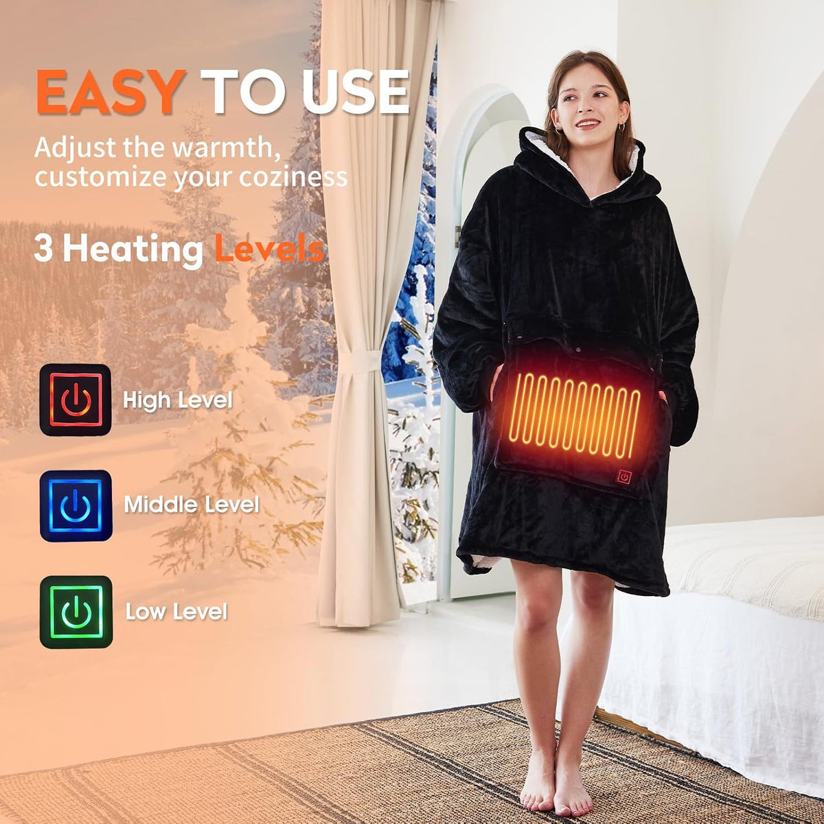 Wearable Heated Blanket Hoodie, USB Heated Oversized Hooded Blanket