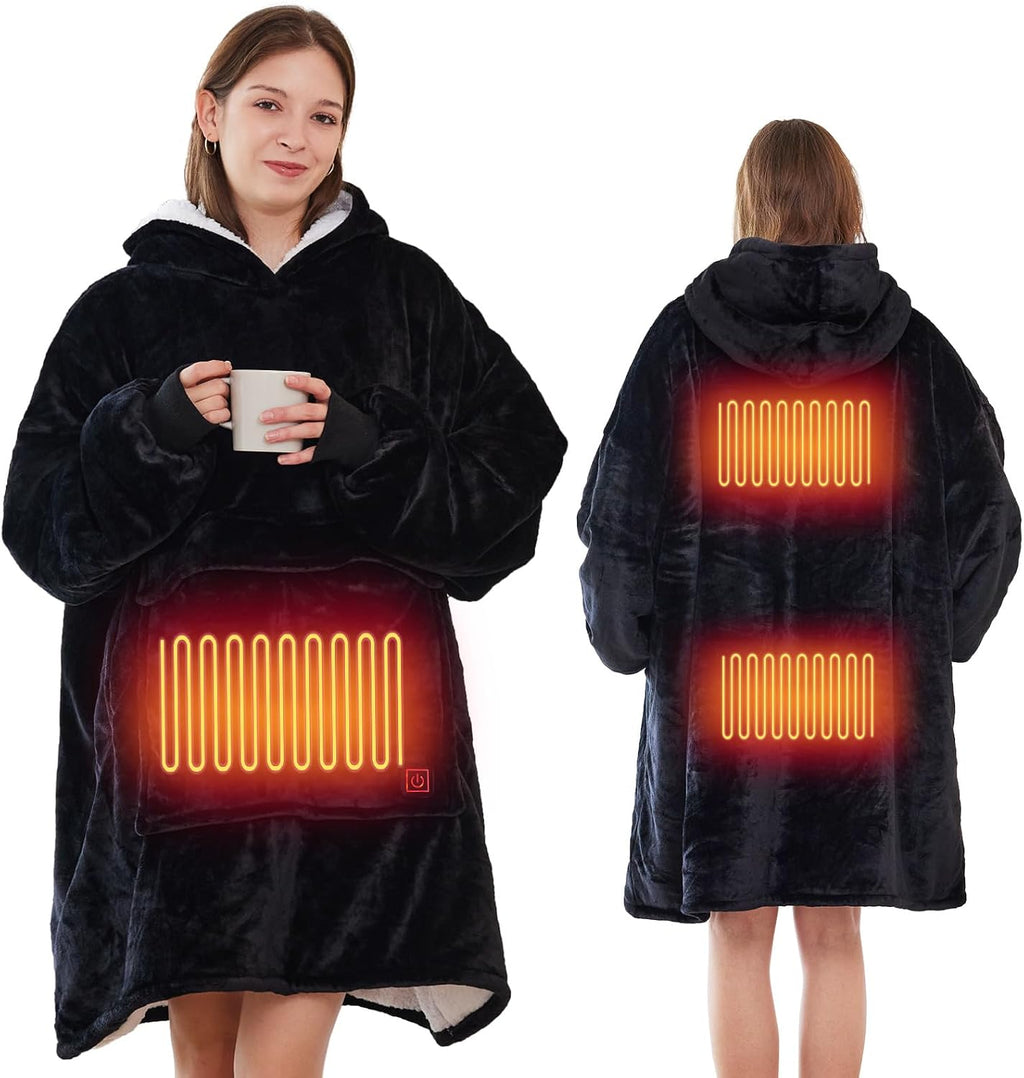 Wearable Heated Blanket Hoodie, USB Heated Oversized Hooded Blanket