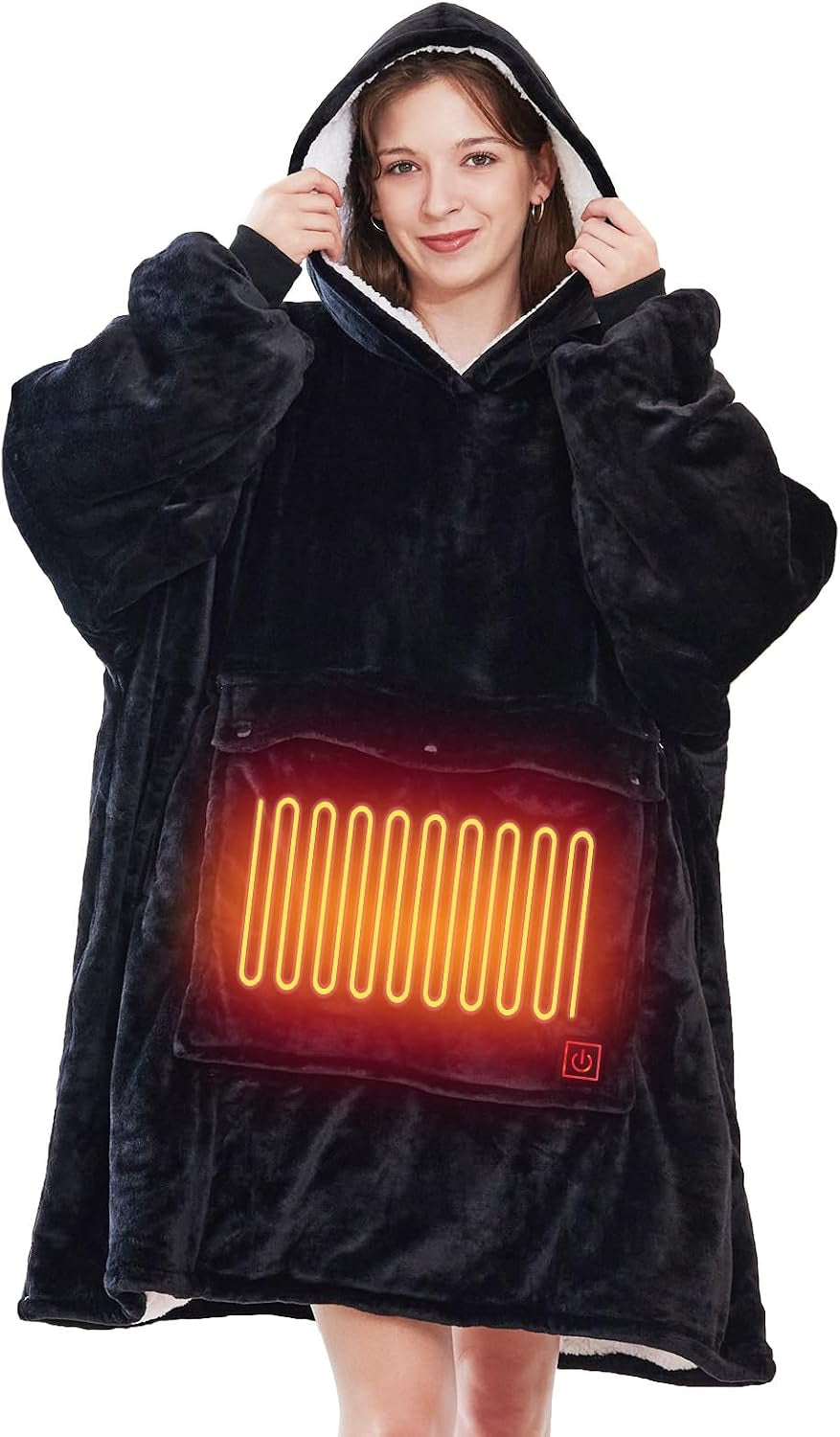 Wearable Heated Blanket Hoodie, USB Heated Oversized Hooded Blanket