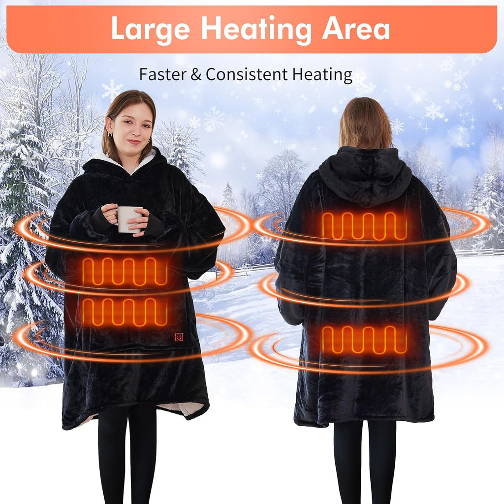 Wearable Heated Blanket Hoodie, USB Heated Oversized Hooded Blanket