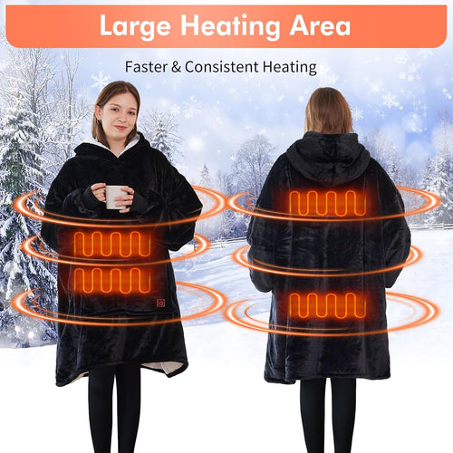 Wearable Heated Blanket Hoodie, USB Heated Oversized Hooded Blanket