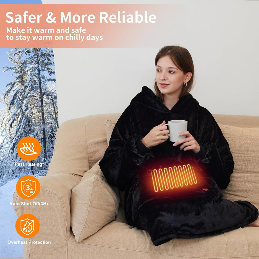 Wearable Heated Blanket Hoodie, USB Heated Oversized Hooded Blanket